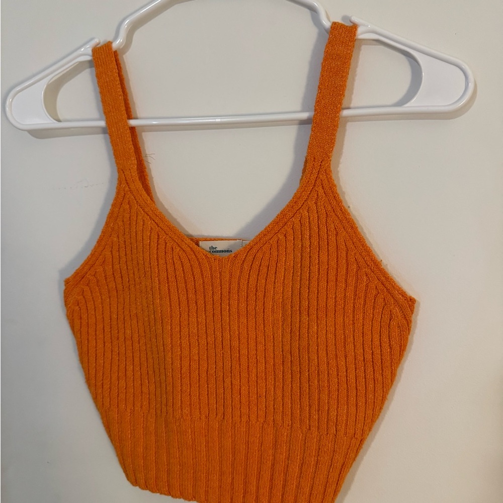 Vibrant Orange Ribbed Crop Tank Top